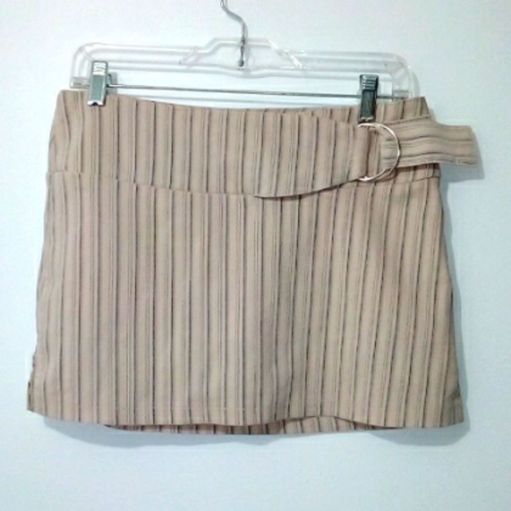 Tan grey pinstripe micromini skort